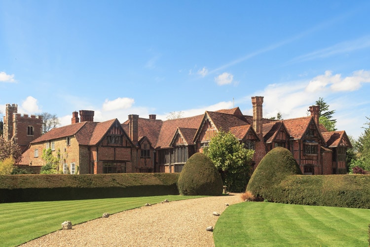 Tudor manor house in Eton Dorney, Berkshire, England from front approach